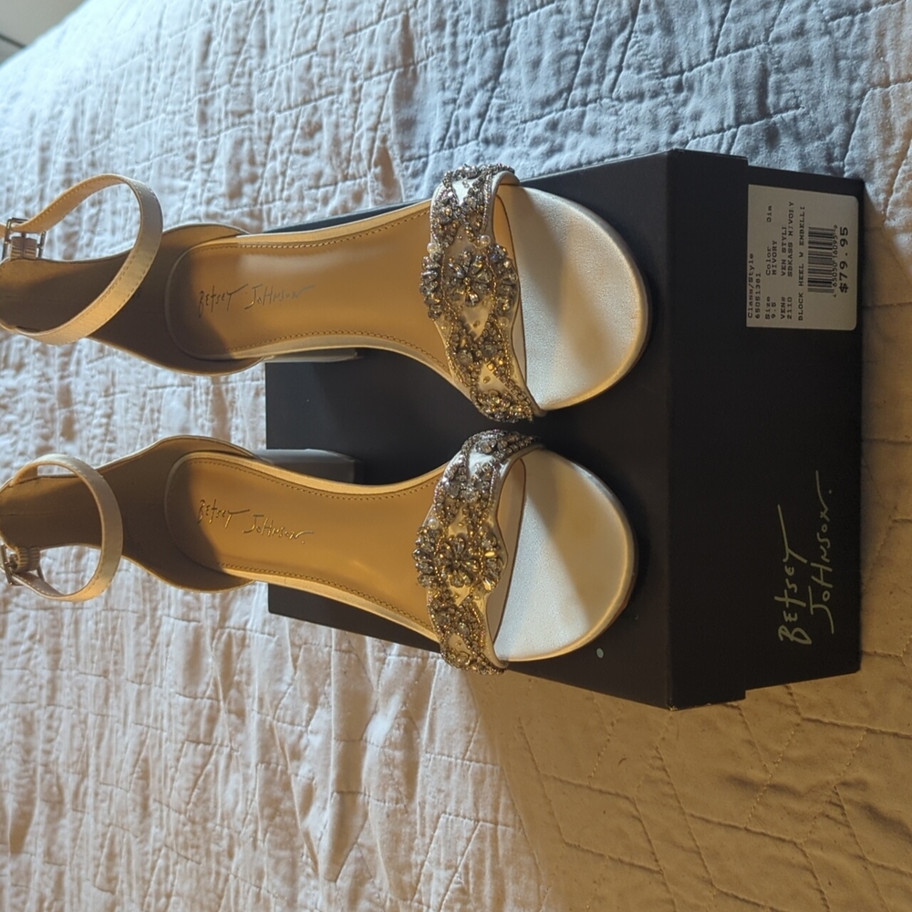 Betsy Johnson Ivory Block Heel with embellishments 9.5 - Wedding/Bridal